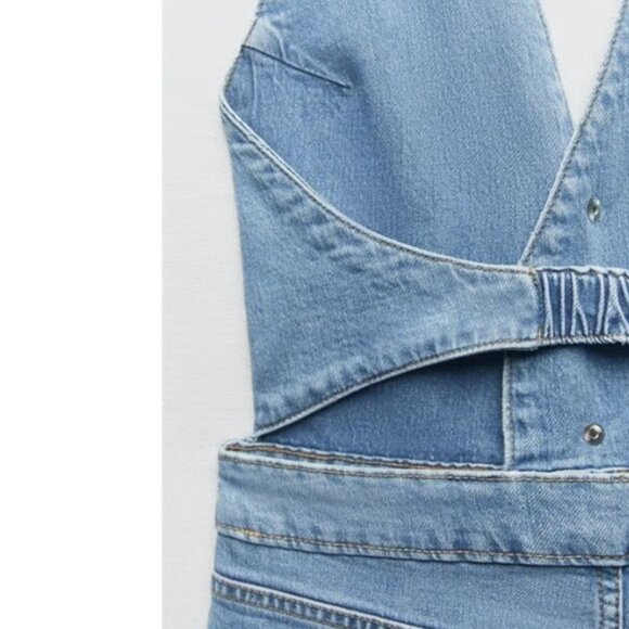 ZARA DENIM TRF HALTER-NECK JUMPSUIT BLUE SIZE S | 7227/080 - Picture 12 of 16